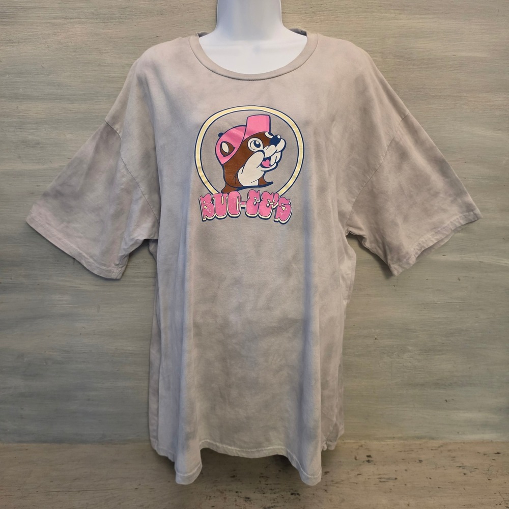 Buc-ee's 100% Cotton Gray Mineral Washed Graphic Print Crewneck Tshirt 2XL GC